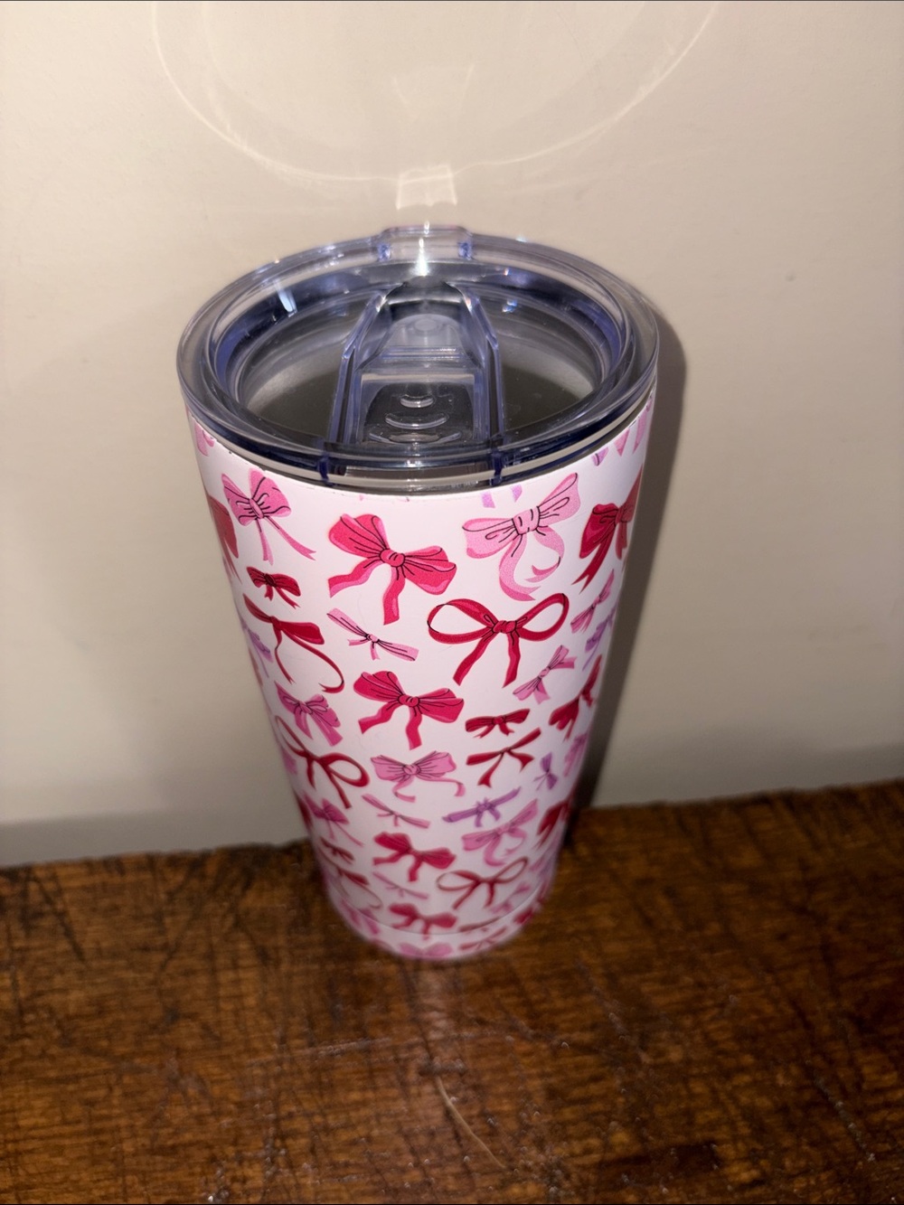 Insulated Pink Bow Travel Tumbler - Unbranded